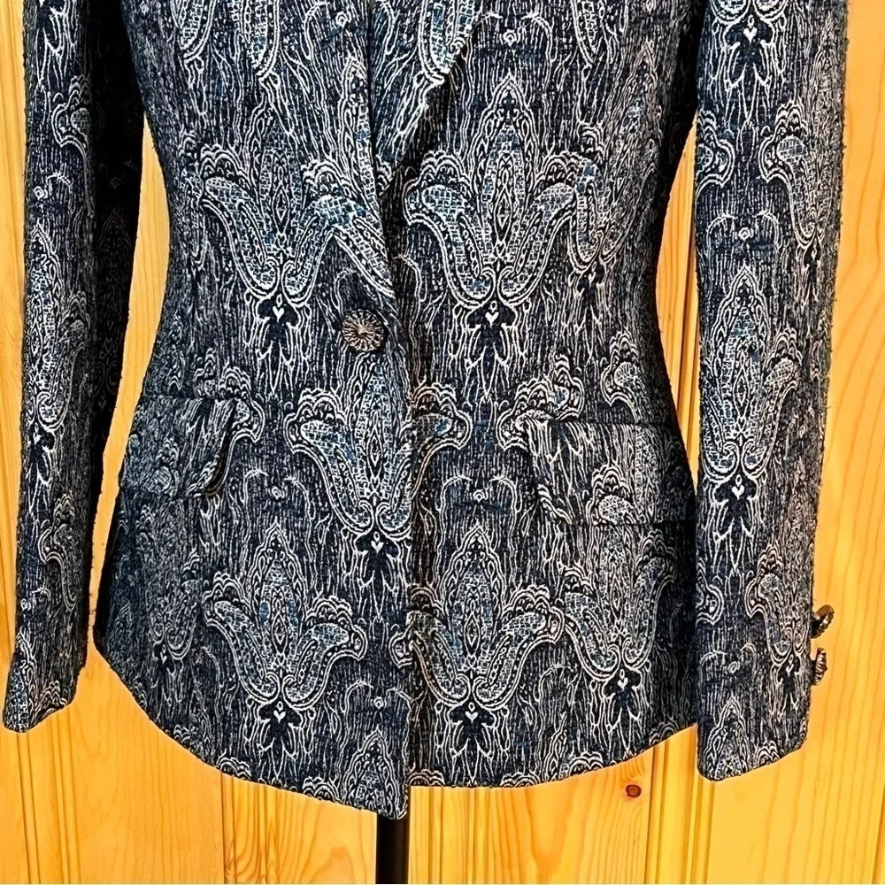 Vtg Oscar an Oscar de la Renta Company Fleur-de-lys Jacquard Print Jacket Sz-4